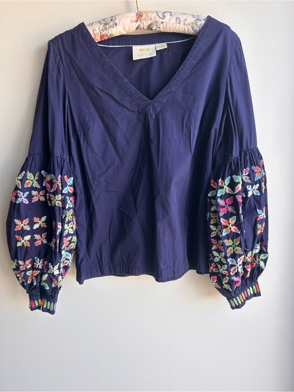 Maeve by Anthropologie navy embroidered blouse